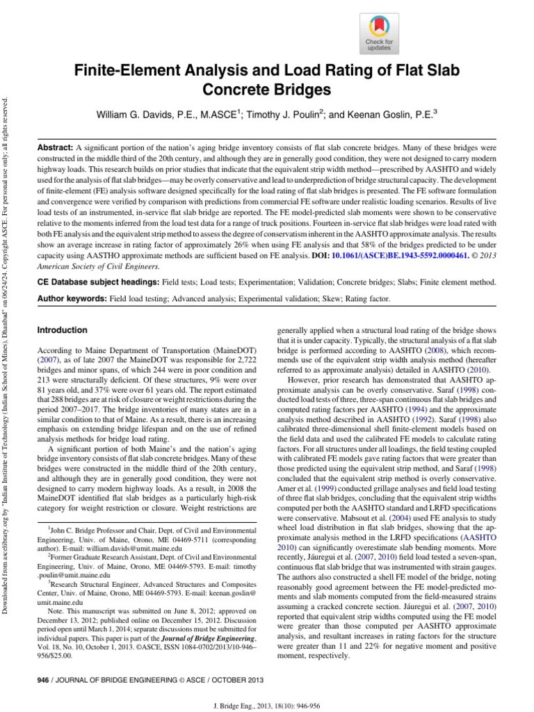 Davids Et Al 2012 Finite Element Analysis And Load Rating Of Flat Slab Concrete Bridges | PDF ...