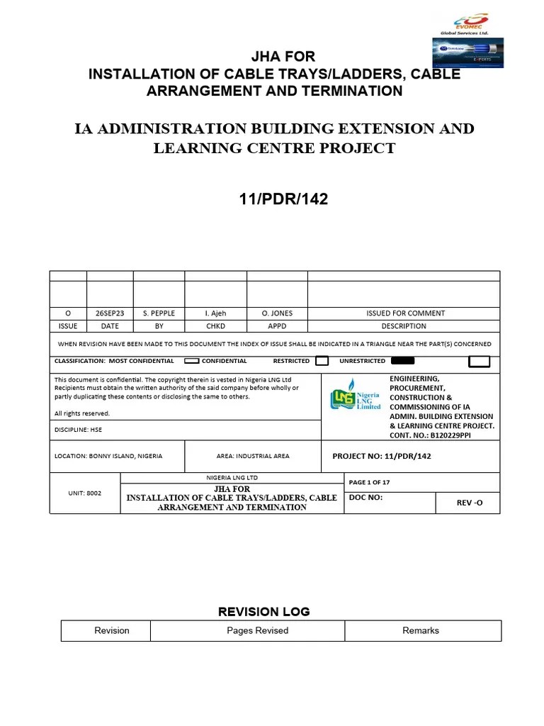 JHA FOR INSTALLATION OF CABLE TRAYS_LADDERS, CABLE ARRANGEMENT AND TERMINATION.docx | Download ...