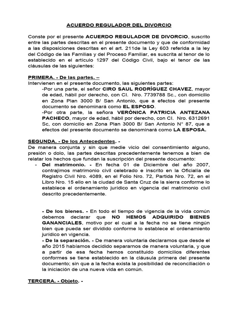 DIVORCIO ACUERDO REGULADOR | PDF | Divorcio | Anulación
