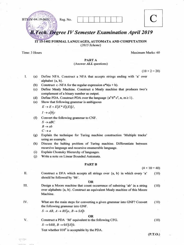 Formal Languages Automata And Computations 2019 April (2015 Ad) | PDF ...