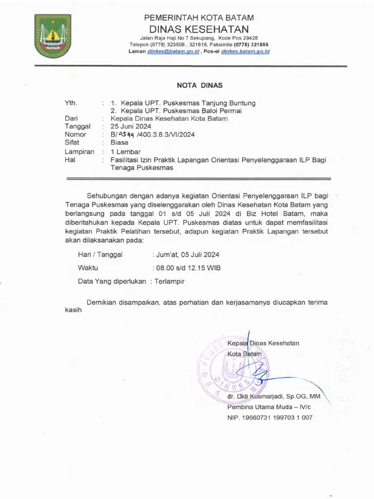 Izin Praktik Lapangan Orientasi ILP Bagi Tenaga Puskesmas | PDF