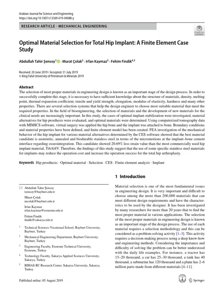Optimal Material Selection For Total Hip Implant_ A Finite Element Case Study | Download Free ...