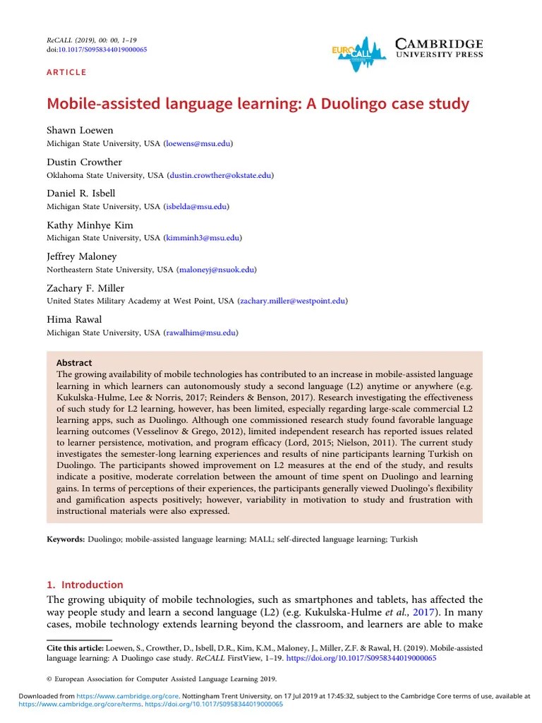 Case Study 1 - Duolingo In Mobile Assisted Language Learning (Loewen Et ...