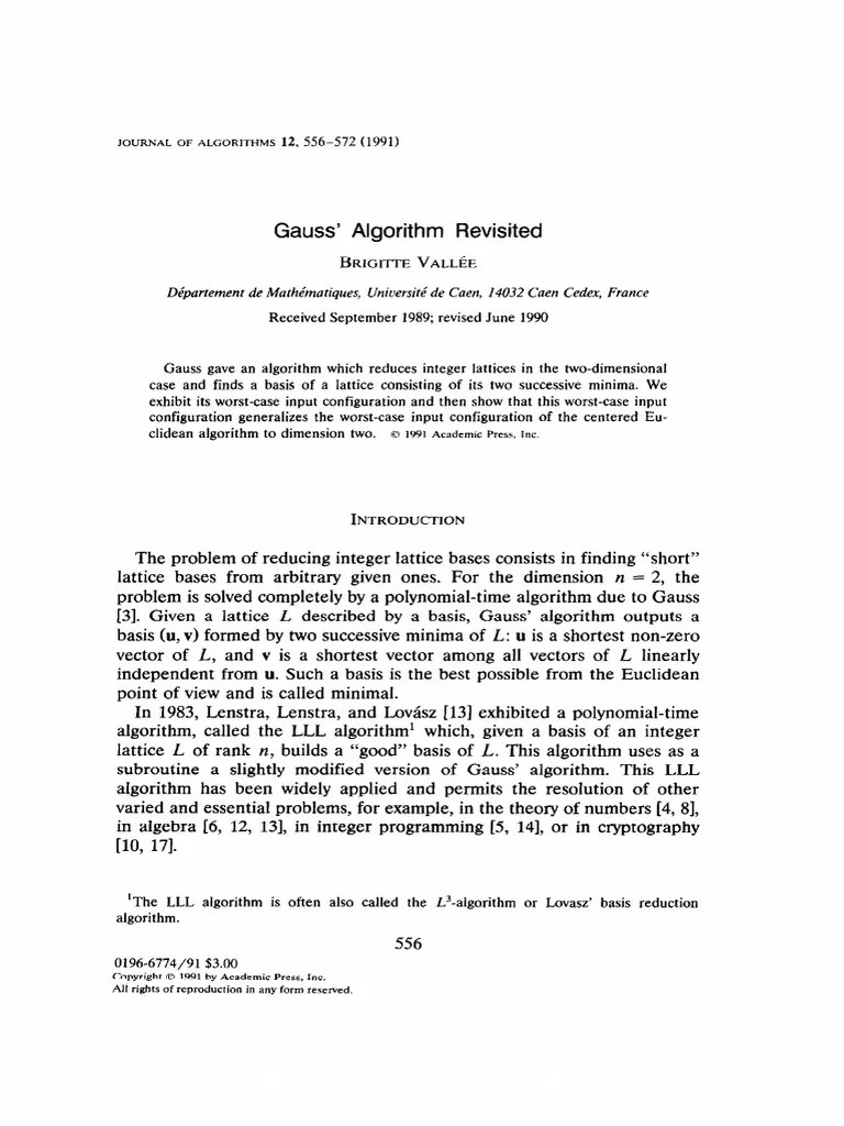 Gauss_algorithm | PDF | Basis (Linear Algebra) | Time Complexity