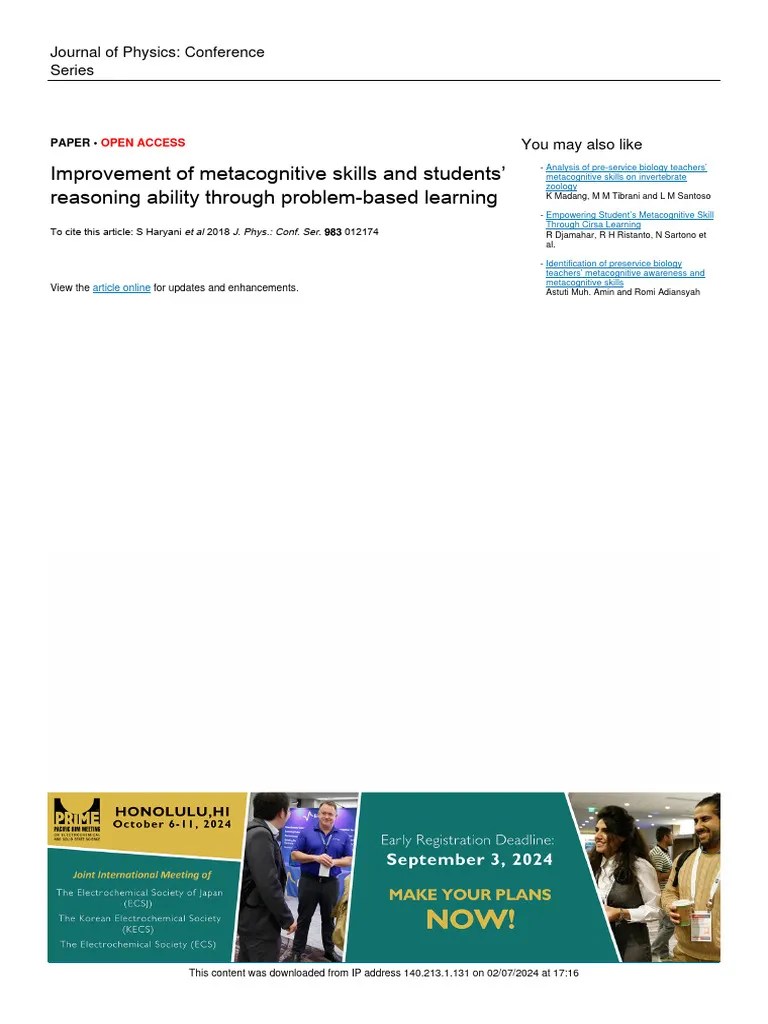 Improvement Of Metacognitive Skills And Students' Reasoning Ability ...