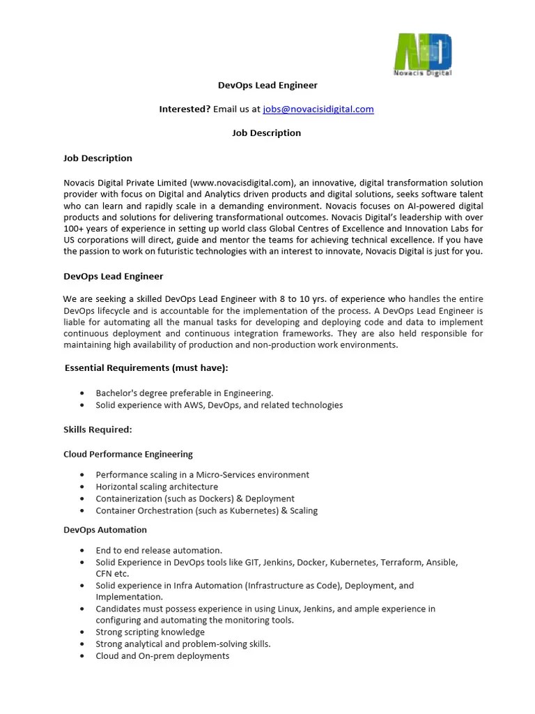 DevOps Lead JD_Final _April 2024 (1) | PDF | Cloud Computing | Automation