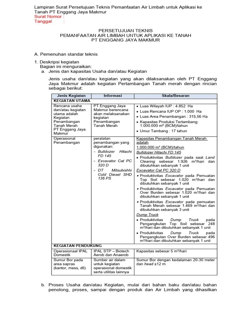Lampiran Surat Persetujuan Teknis Pemanfaatan Air Limbah Untuk Aplikasi Ke Tanah (PT Makmur ...