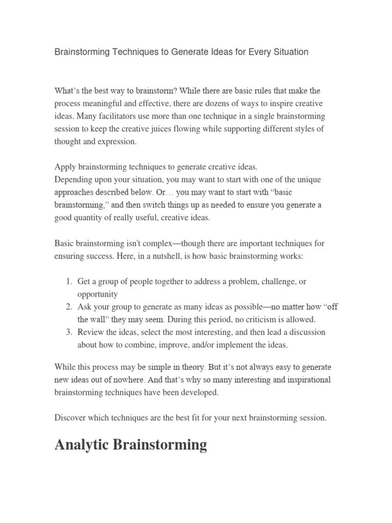 Brainstorming Techniques To Generate Ideas For Every Situation ...