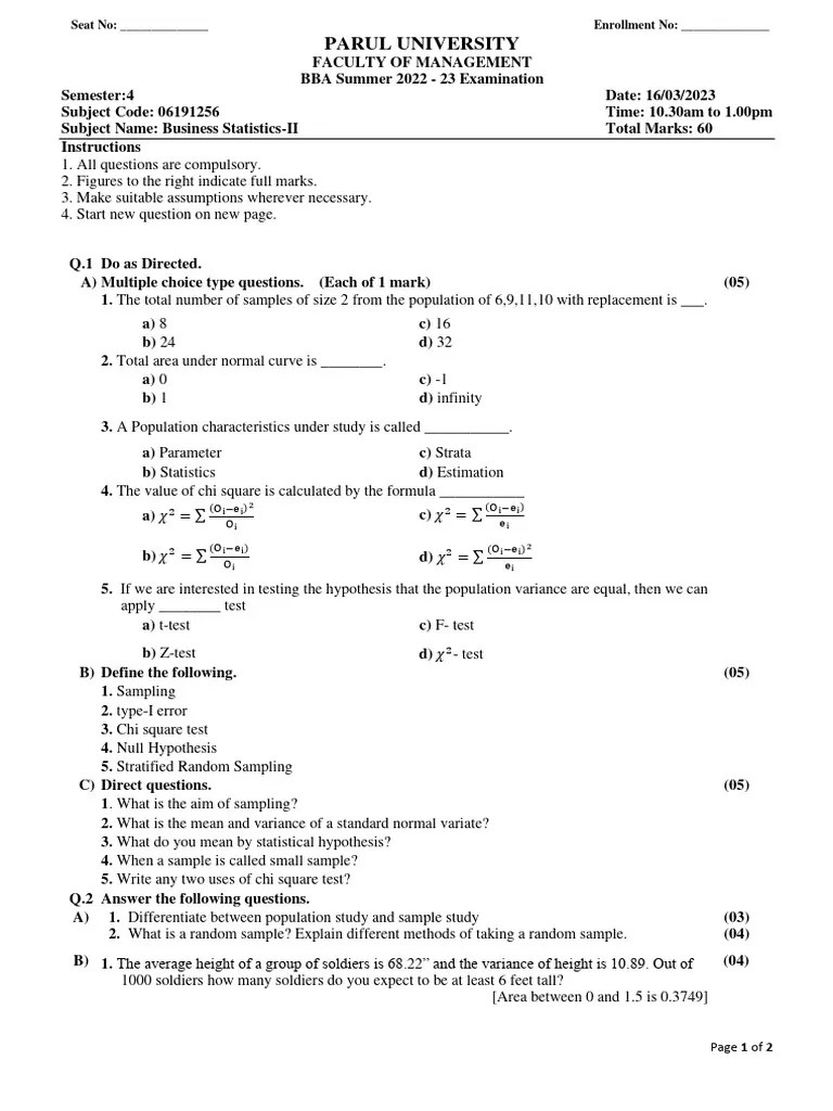 Business Statistics-II | PDF | Chi Squared Test | Variance