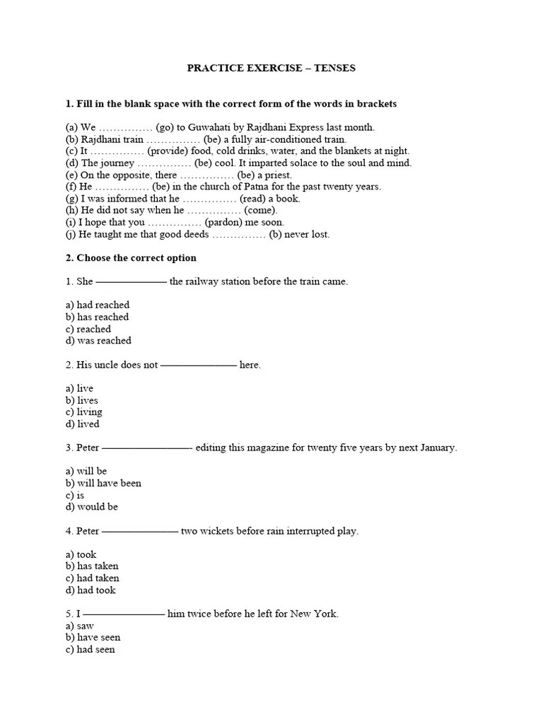 Practice Exercises - Tenses | PDF | Linguistics