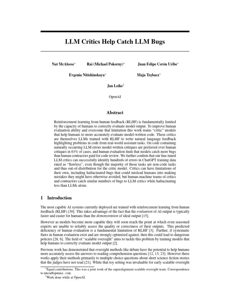 LLM Critics Help Catch LLM Bugs Paper | PDF | Software Bug | Computer File