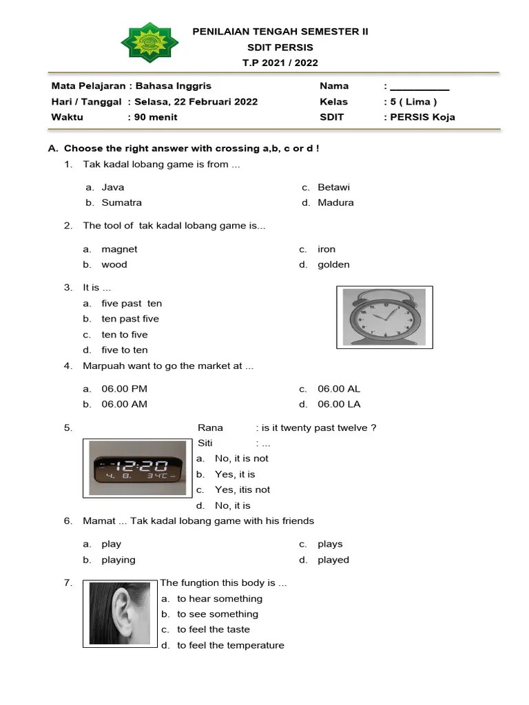 Soal Kelas 5 | PDF | Road Transport | Transport