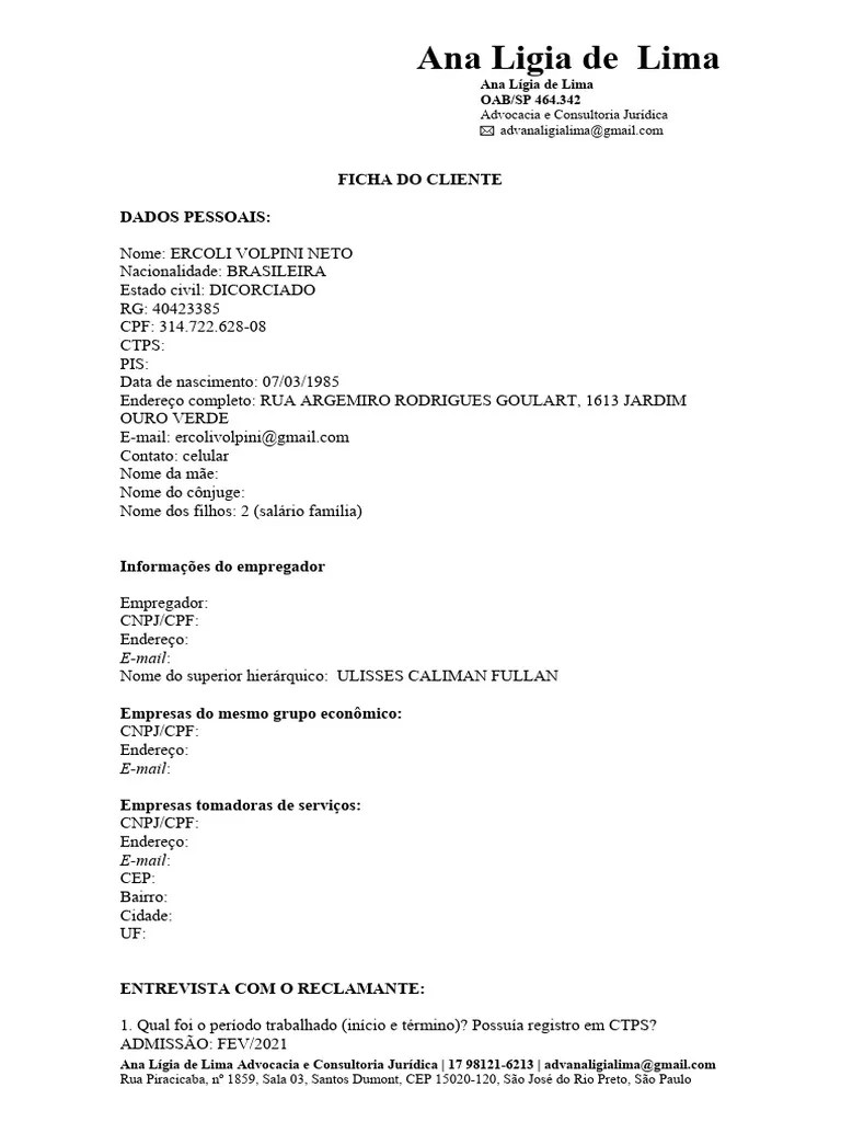 Ficha De Atendimento - Empregado | Download Grátis PDF | Advogado | Salário
