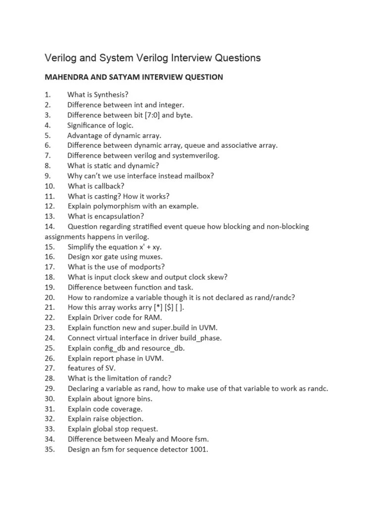Verilog SV Interview Questions | PDF | Class (Computer Programming ...