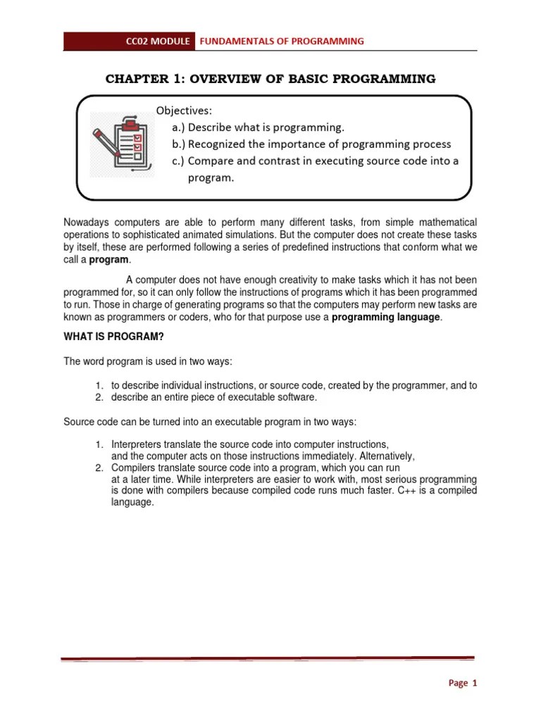 Chapter 1 Overview Of Basic Programming | PDF | Programming | Computer ...