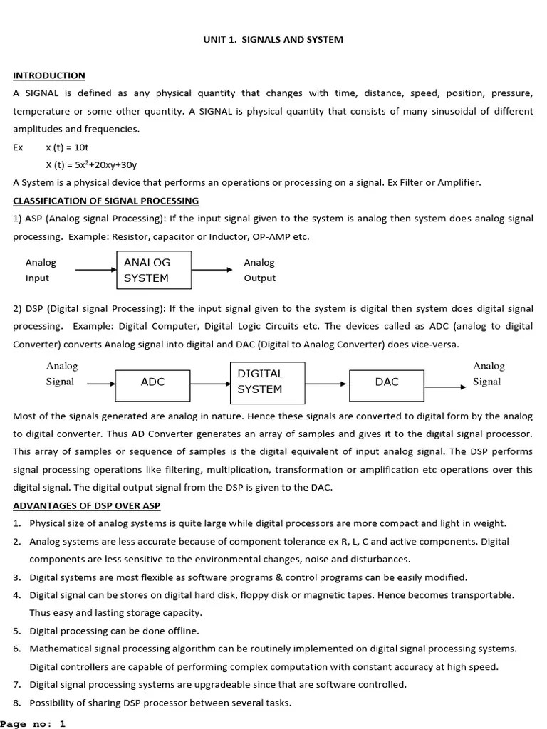 Notes Digital Signal Processing Unit 1 | PDF | Analogue Electronics ...