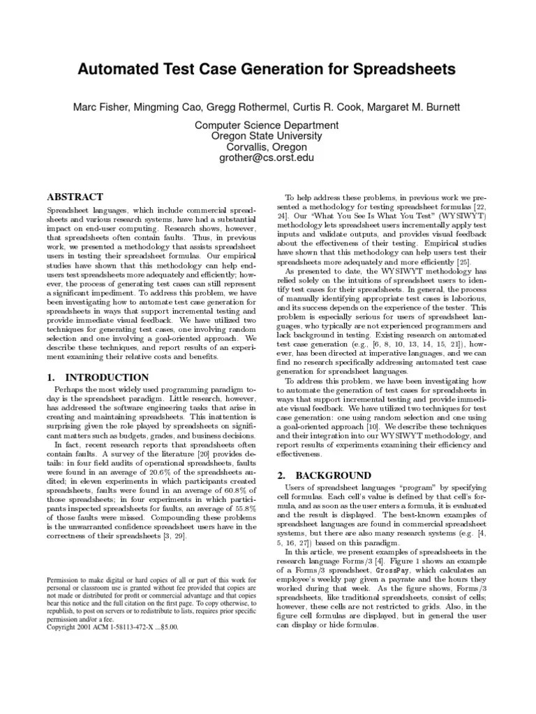 Automated Test Case Generation | PDF | Spreadsheet | Experiment