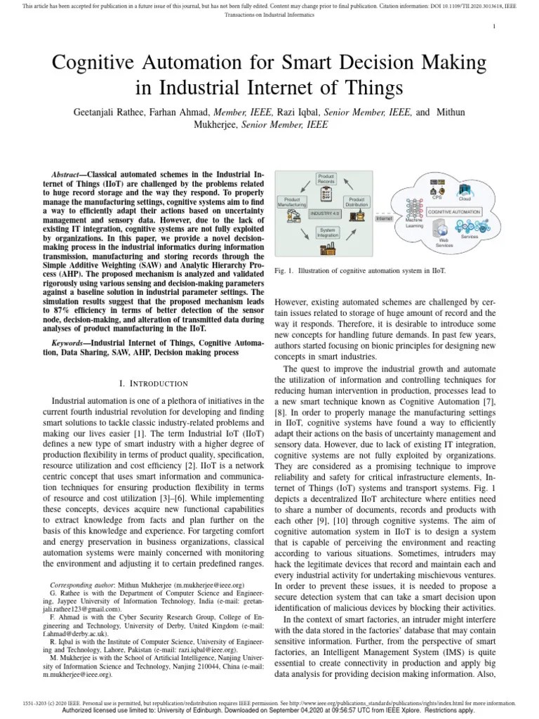 Cognitive Automation For Smart Decision Making | PDF | Internet Of Things | Automation
