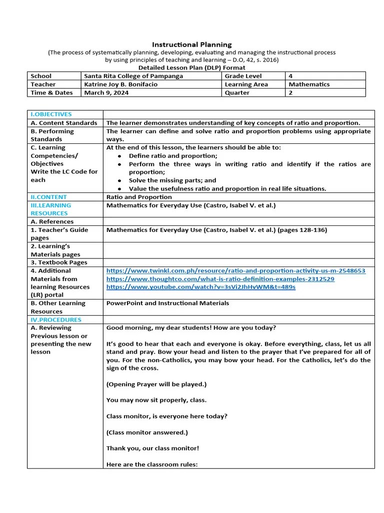 MATH - Ratio & Proportion - DLP 2nd Year | PDF | Ratio | Learning