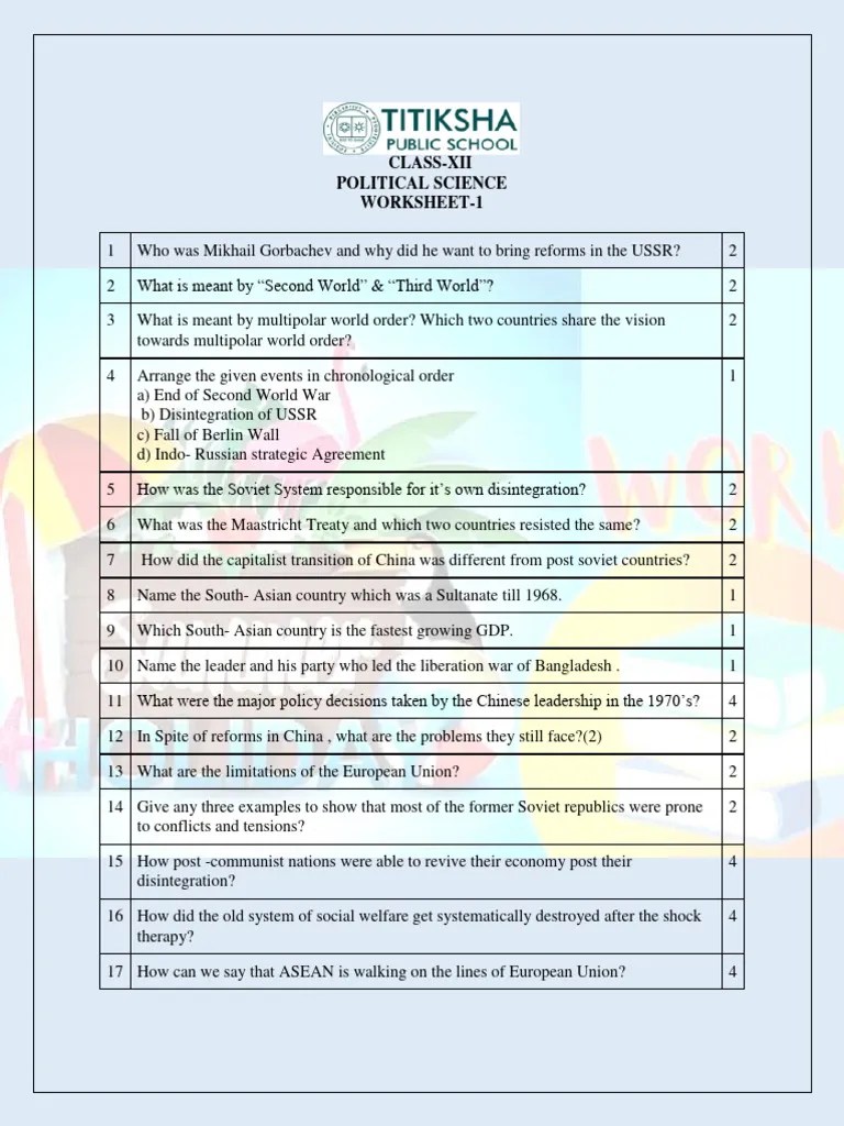 Class Xii Political Scince Hhw Pdf Soviet Union World Politics