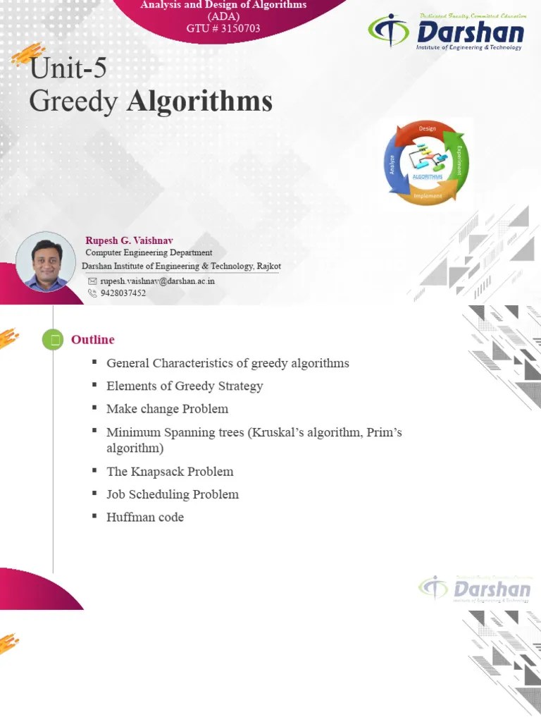 Unit-5 Greedy Algorithm | PDF | Discrete Mathematics | Theoretical ...