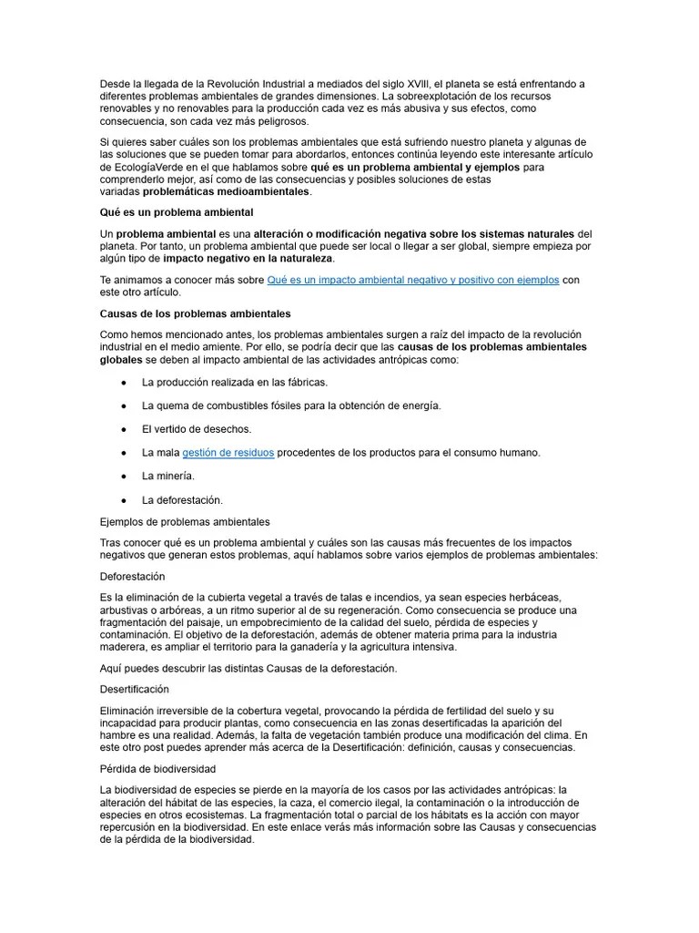 Qué Es Un Problema Ambiental Y Ejemplos | PDF | Contaminación ...
