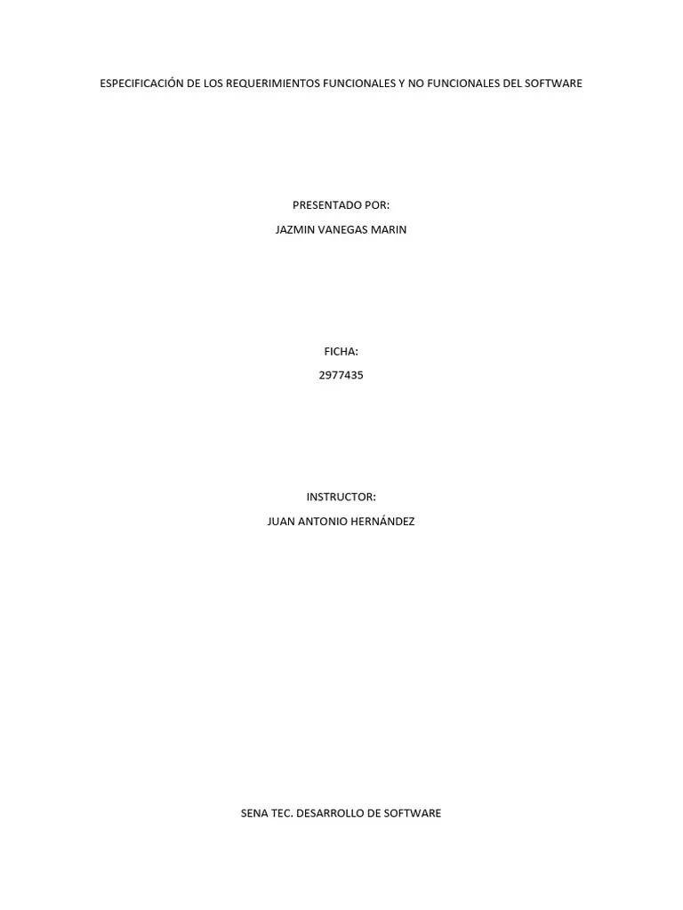 Especificación De Los Requerimientos Funcionales Y No Funcionales Del Software. GA1-220501092 ...