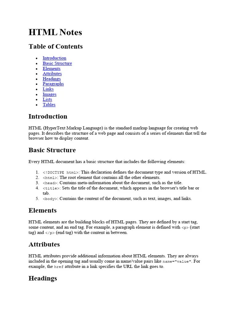 HTML Notes | Download Free PDF | Html Element | Html