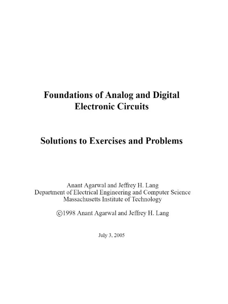 Foundations Of Analog And Digital Electronic Circuits, Solutions To ...
