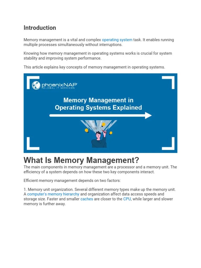 Memory Management In Operating Systems Explained | PDF | Computer Data Storage | Operating System