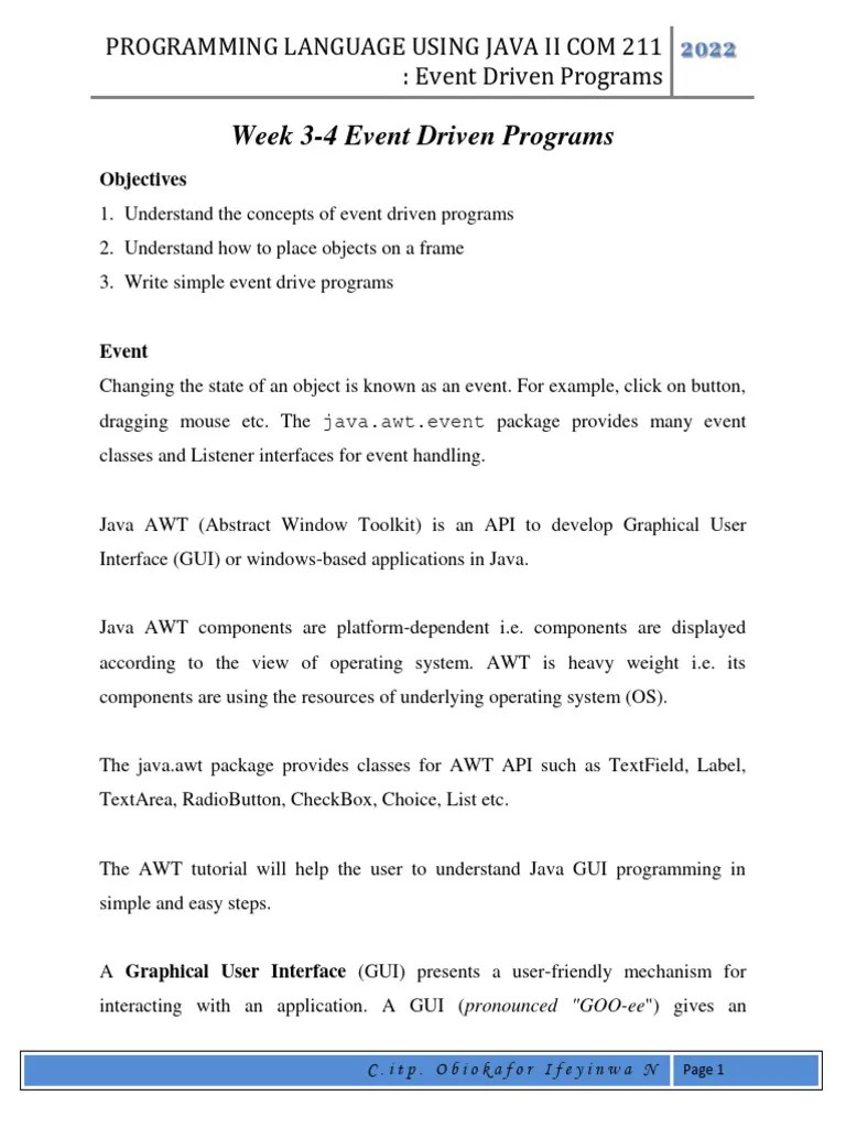 Week+2 4+Event+Driven+Programs | PDF | Class (Computer Programming ...