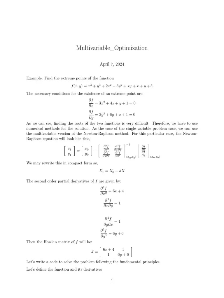 Multivariable_Optimization | Download Free PDF | Mathematical Analysis | Mathematical Physics