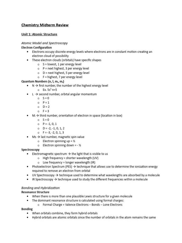 Chemistry Midterm Review | PDF | Chemical Bond | Energy Level