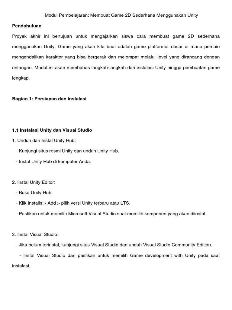 Modul Pembelajaran Game 2D Unity | PDF