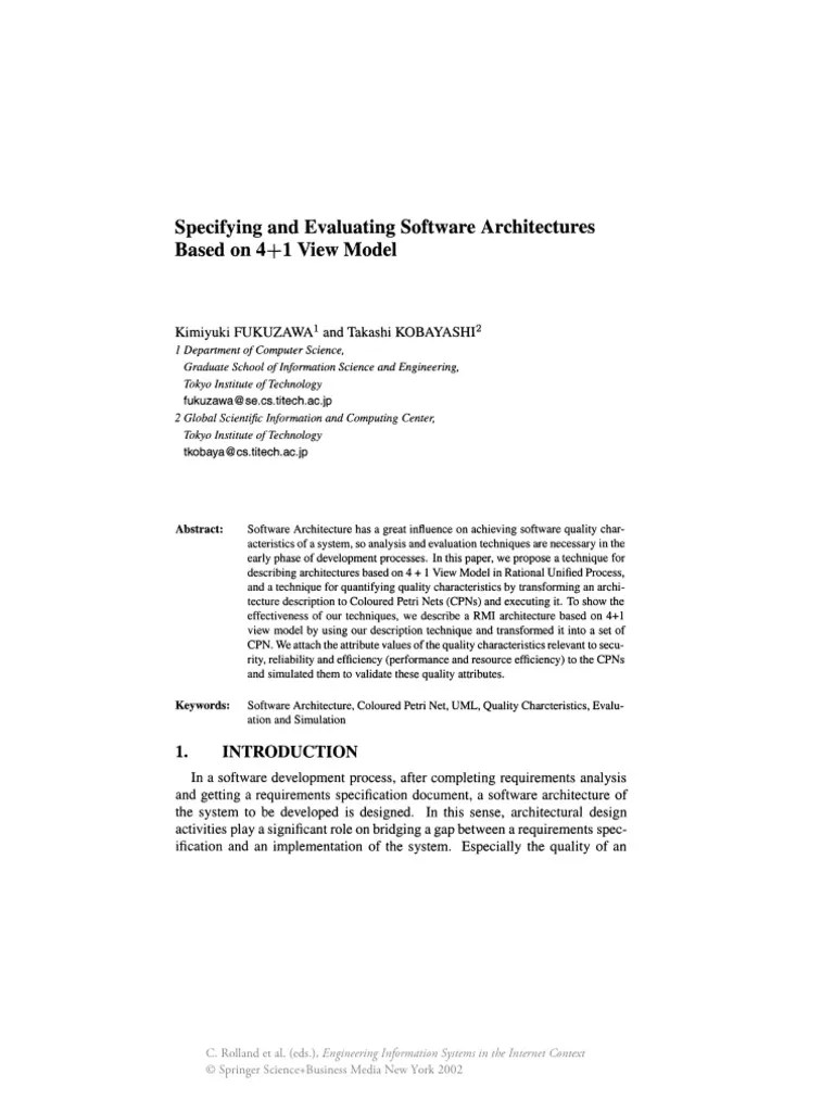 Specifying And Evaluating Software Architectures Based On 4+ 1 View Model | Download Free PDF ...