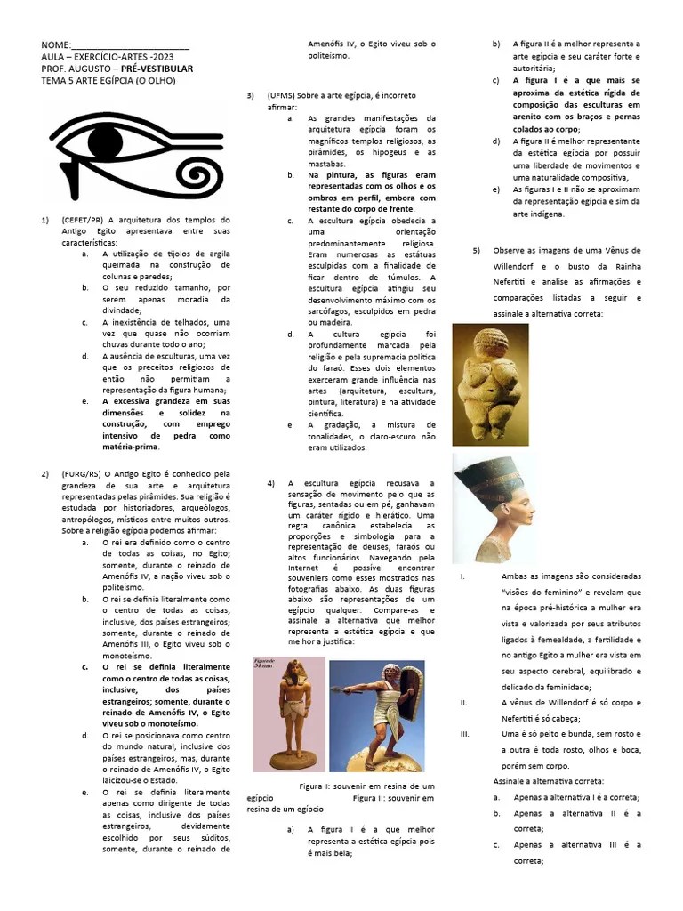 Atividade Artes Curso Arte Arte Egípcia | PDF | Antigo Egito | Escultura