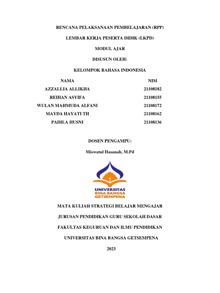 RPP - LKPD - Modul Ajar - Kelompok Bahasa Indonesia | PDF
