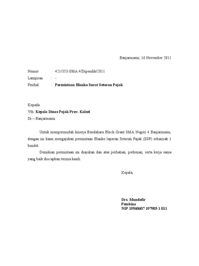 Contoh surat permohonan permintaan penyediaan bahan untuk penelitian by annisa8pl. Permohonan Blanko Pajak
