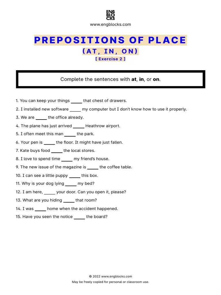 Prepositions-of-place-at-in-on-exercise-2 | PDF