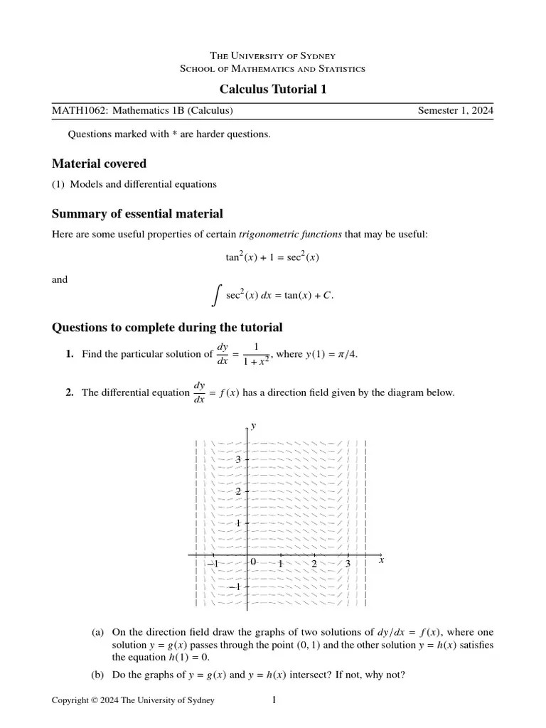 Multivariable Calculus Tutorial 1 | PDF | Equations | Ordinary ...