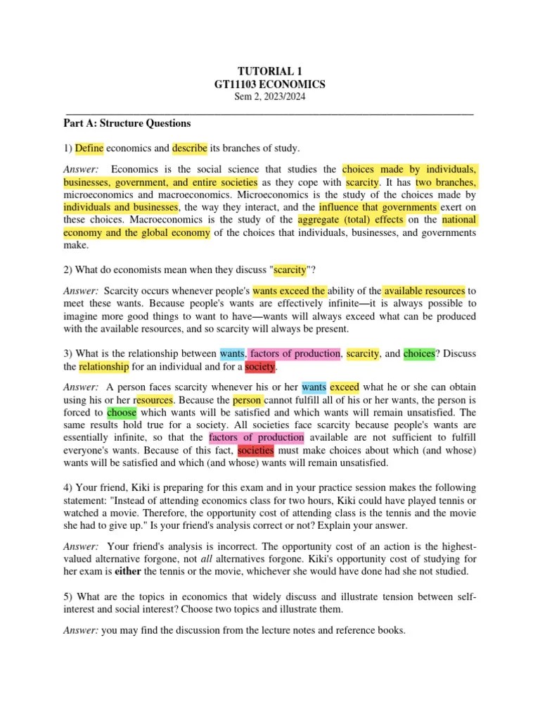 Tutorial 1 - Answers | PDF | Economics | Microeconomics