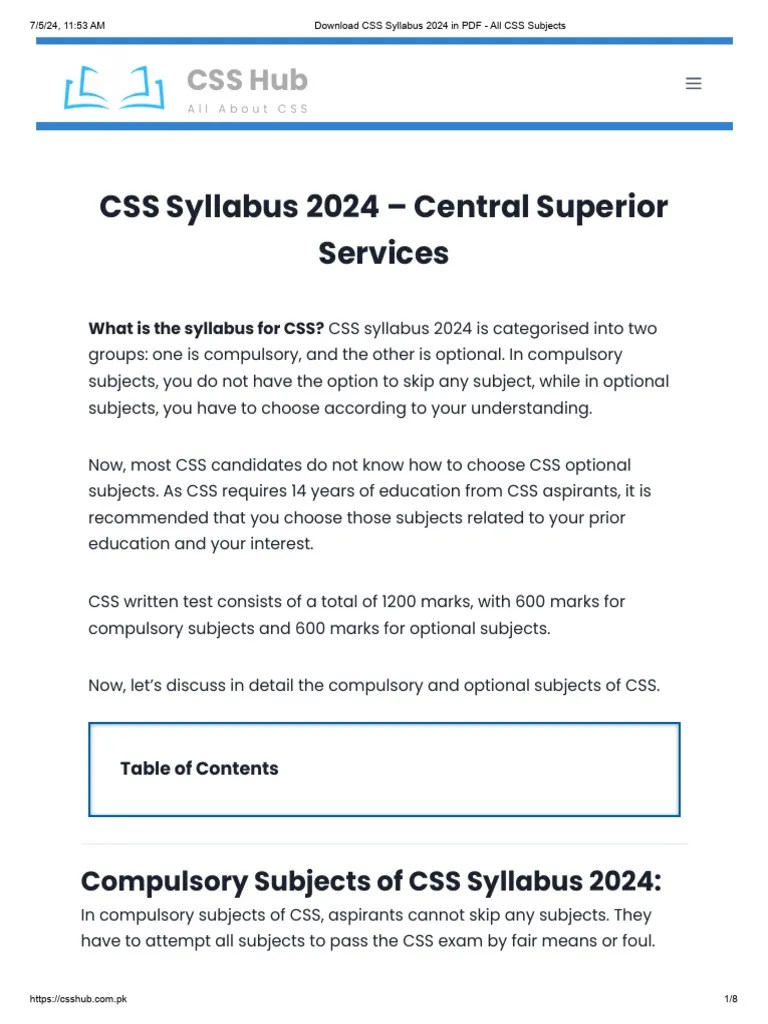 CSS Syllabus 2024 In PDF - All CSS Subjects | PDF