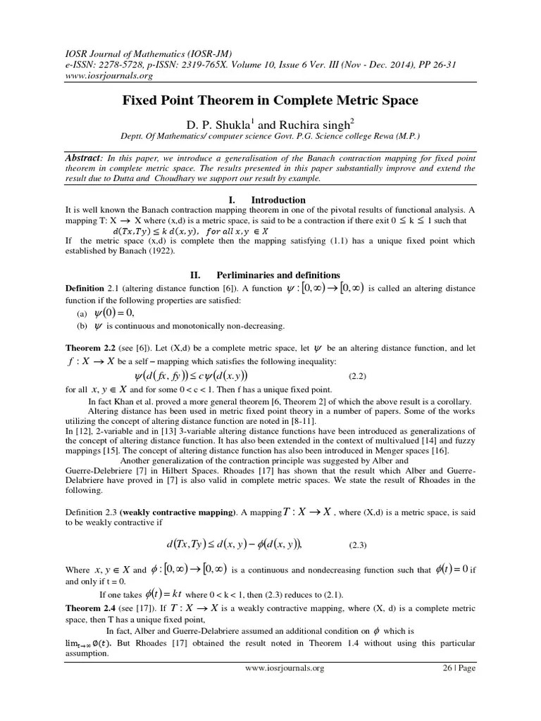 Fixed Point Theorem In Complete Metric S | PDF | Banach Space ...