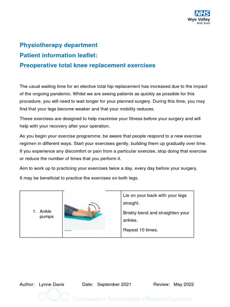 Pre Operative Total Knee Replacement Exercises 003 Sept 2021 | PDF ...
