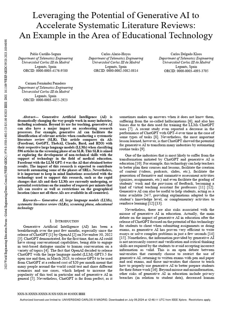 Leveraging The Potential Of Generative AI To Accelerate Systematic Literature Reviews An Example ...