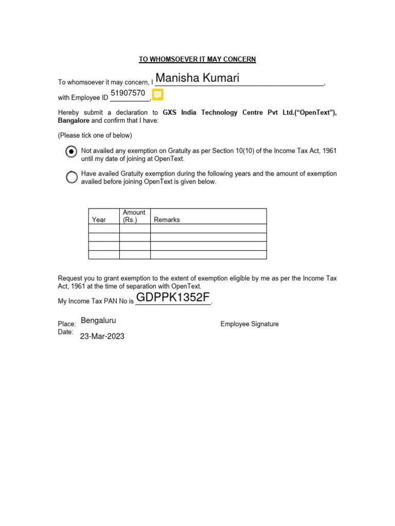 G. Gratuity Declaration Form | PDF