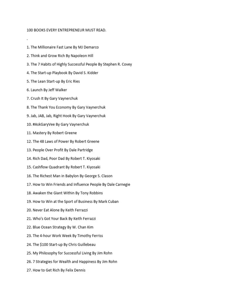 100 Books Every Entrepreneur Must Read | PDF