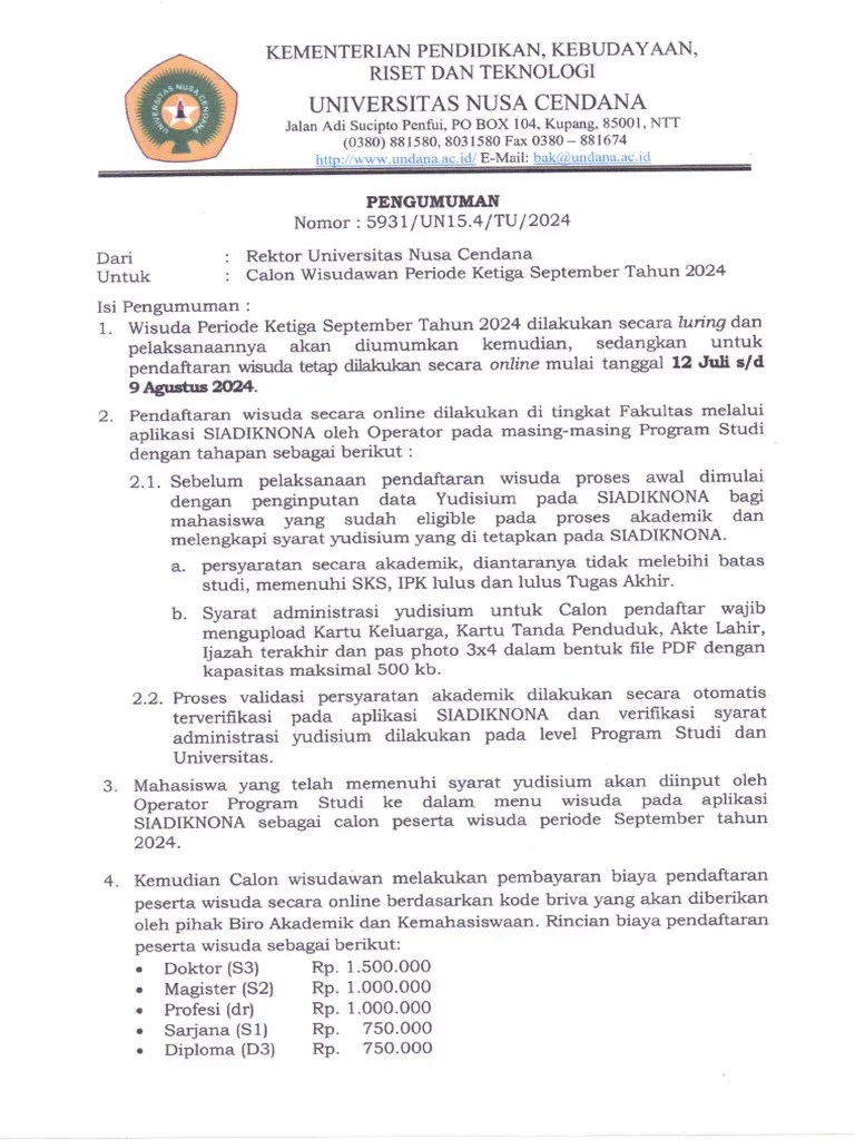 PENGUMUMAN PENDAFTARAN WISUDA PERIODE SEPTEMBER 2024 | PDF