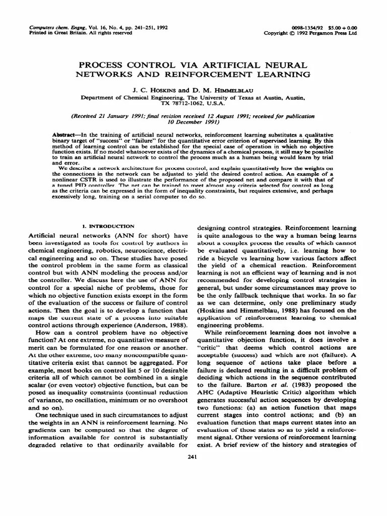 Process Control Via Artificial Neural Networks And Reinforcement Learning | Download Free PDF ...