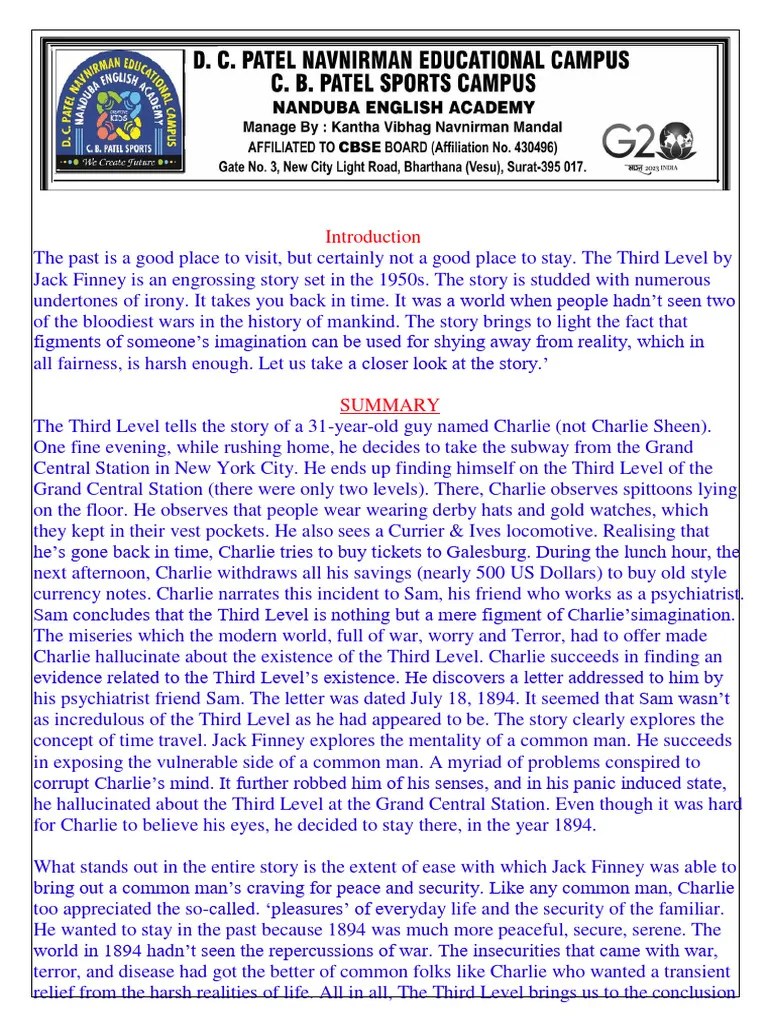 Notes English Class 12 Vistas The Third Level | PDF | Experience